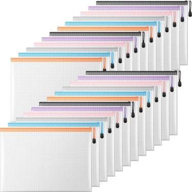 Imagem de Bolsa de malha com zíper, 24 unidades de bolsas impermeáveis com zíper, tamanho A4, pastas de documentos de plástico para material escolar, eletrodomésticos de escritório, organização doméstica e