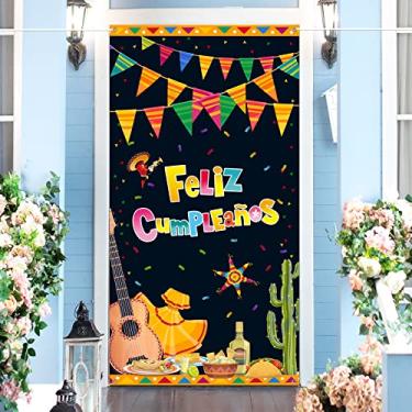 Imagem de RoadSea Faixa de porta Feliz Cumpleaños - Capa de porta de festa de feliz aniversário espanhol - Varanda de porta de aniversário mexicana Fiesta - Decorações de porta de fundo de fotografia de