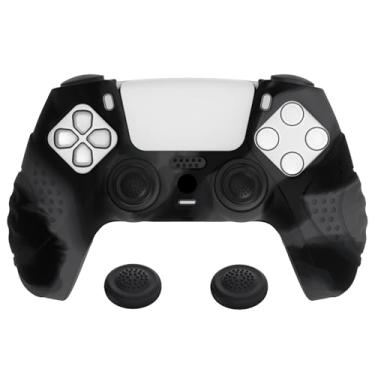 Imagem de eXtremeRate PlayVital Guardian Edition Capa de silicone ergonômica macia antiderrapante para controle ps5, películas protetoras de borracha com tampas pretas de joystick para controle ps5 - cinza