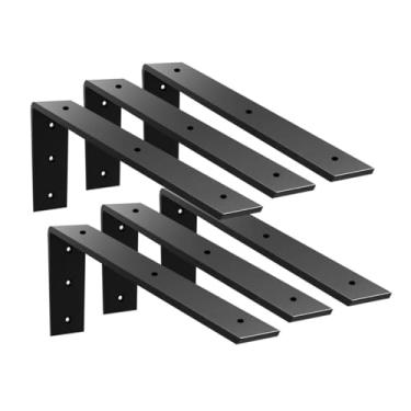 Imagem de Walwe suporte de bancada de 6 pacotes, 18 polegadas, resistente, 3/8 "de espessura, granito preto, suporte de bancada, 18" x 8 "x 2,5" prateleira l suporte, mísulas para quartzo / granito /