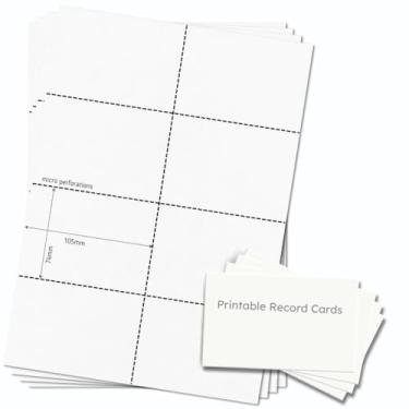 Imagem de OfficeGear Cartão A7 8-up [25 folhas, pacote com 200] Cartões perfurados para estudo de índice de registro imprimível 74 x 105 mm 7,4 x 10,4 cm em folhas brancas A4 150 g/m² – Modelo de design