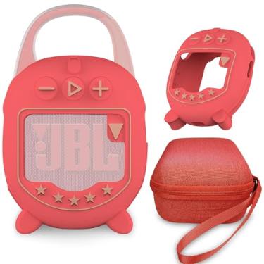 Imagem de JCHPINE Capa rígida e capa de silicone para JBL Clip 5 Acessórios de alto-falante Bluetooth ultra portátil, capa de silicone macio para alto-falante JBL Clip 5 Stand Up Holder (vermelho)