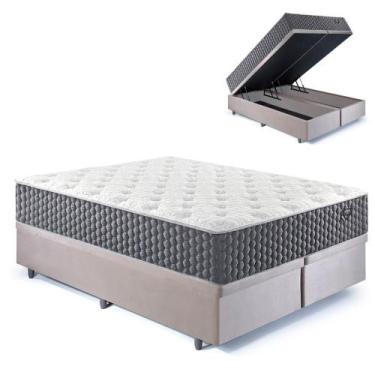 Imagem de Base Box Baú King Bipartido 193x203 Suede Bege com Colchão Relax Fresh
