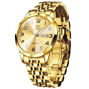 Imagem de Relógio OLEVS Mens Gold com pulseira de aço inoxidável resistente à água