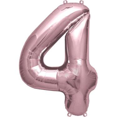 Imagem de Bexiga Balão Metalizado 16 Polegadas 40cm Rosé Gold Número 4 - PB Fest
