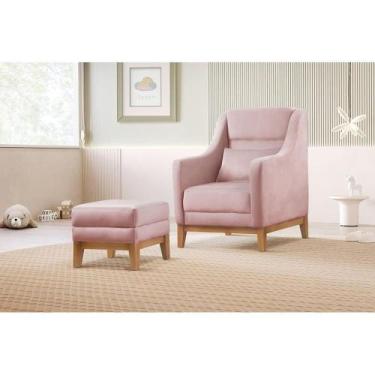 Imagem de Poltrona De Amamentação Com Puff ÁQuila Rosa - Zurc Decor