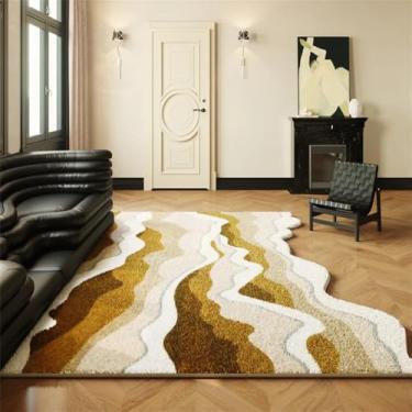 Imagem de HJZSZX Tapete de sala de estar em forma de onda, tapete de quarto de arte irregular, lavável à máquina, tapete de sala, macio, antiderrapante, tapetes de varanda, YY031,2,G,200X200CM