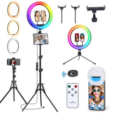 Imagem de Ring Light Vlogging 13 Polegadas com Suporte de 63cm e 3 Suportes para
