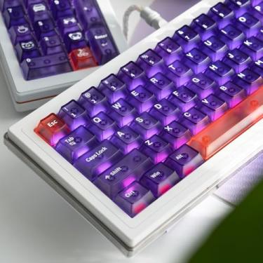 Imagem de Teclas roxas transparentes, teclado translúcido pudim, teclas retroiluminadas, conjunto de teclas de perfil cereja personalizado de 150 teclas, para teclado mecânico para jogos 60% 65% 75% 100% MX