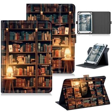 Imagem de RWUTYTIUL Capa universal para tablet Walmart Onn de 7 polegadas 2024 (modelo: 100135924), capa protetora com suporte giratório de 360 graus com múltiplas visualizações de couro PU, biblioteca de