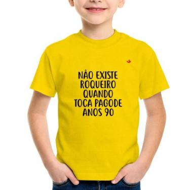 Imagem de Camiseta Infantil Não existe roqueiro quando toca pagode anos 90 - Foc