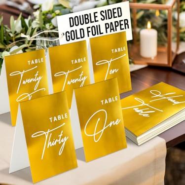 Imagem de Woodamore Números de mesa dourados 1-30 - Números de mesa de casamento para recepção de casamento 1-30, cartões de barraca com número de mesa, marcadores de mesa para casamento, restaurante, festa,