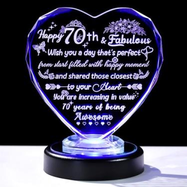 Imagem de Ornalrist Feliz 70º Aniversário Presentes Para Mulheres Cristal Coração Lembrança Com Base De Luzes Led Coloridas, 70º Aniversário Presentes Para Mãe Avó Amigos