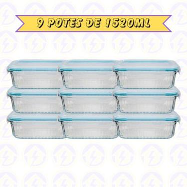Imagem de Jogo 9 Potes Canelado 1520ml Airfryer Microondas Freezer - Belo Vidro,