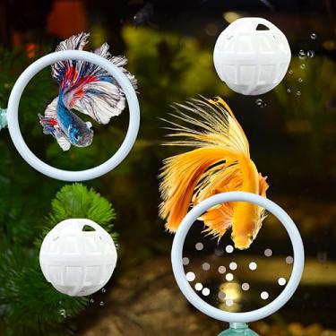 Imagem de Conjunto de anel de exercício e bolas de filtro de peixe Betta, laço de treinamento de anel Betta com ventosa e bola nitrificante, brinquedos de enriquecimento Betta, brinquedos de aquário para