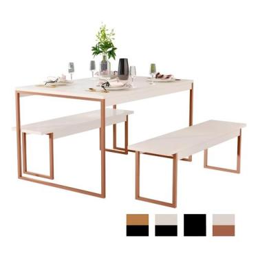 Imagem de Mesa Cozinha 2 Bancos Industrial Retangular 120x80 Pé Metal - QRV Shop