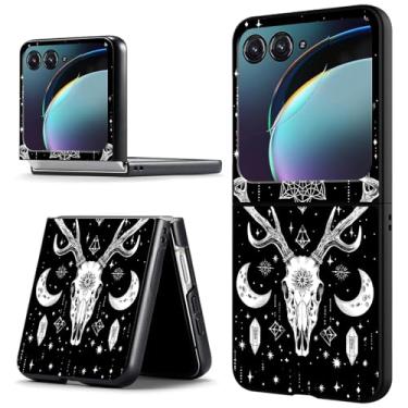 Imagem de ACWDMKH Capa protetora para Motorola Moto Razr 2024, Moto Razr 50, fofa, fina, rígida, policarbonato, ultrafina, antiarranhões, à prova de choque, caveira de veado preto