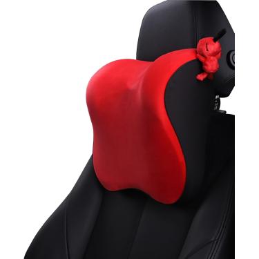 Imagem de Travesseiro de pescoço para encosto de cabeça de carro e apoio lombar para costas, travesseiro de pescoço Travesseiro de apoio lombar ergonomicamente para trás para escritório, espuma de mem