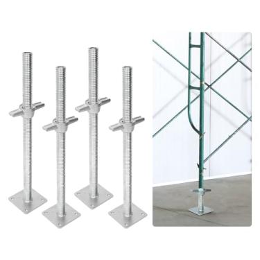 Imagem de jxgzyy 4 peças de macaco de nivelamento de andaime ajustável de 61 cm OD de 1-3/20.3 cm Jack de parafuso galvanizado com placa de base pés de andaime rosqueado para andaimes estilo padeiro