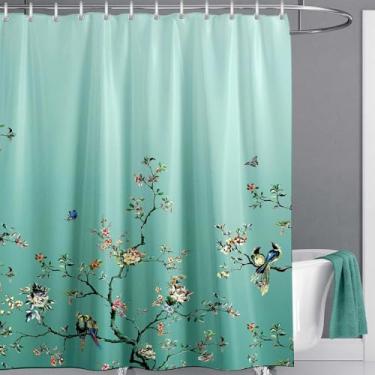Imagem de Cortina de chuveiro estilo floral verde com ganchos cortinas de banheiro, 1,W300xH180cm