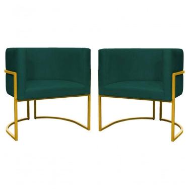 Imagem de Kit 2 Poltronas Decorativa Luxo Base De Metal Dourada Escritório Recepção Sala Suede Verde Eli Móveis E Decoração