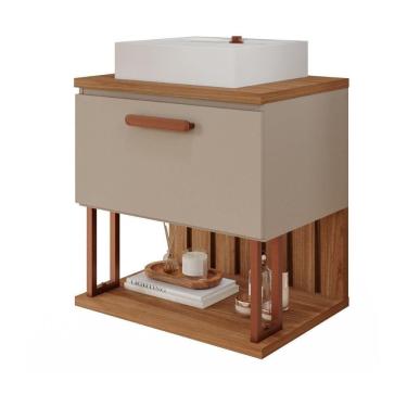 Imagem de Gabinete Para Banheiro 60 Cm 100% Mdf Nicho 1 Porta Basculante Duna Mgm Móveis Cappuccino/freijo Cappuccino/freijo