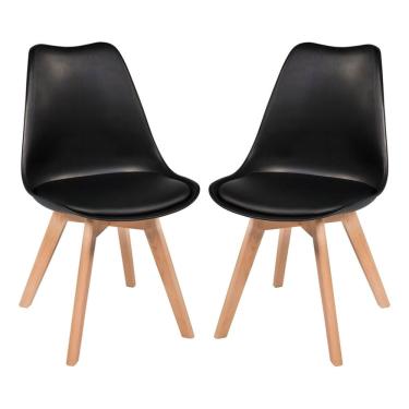 Imagem de Kit c/2 cadeiras Leda – Charles Eames, Saarinen Wood com almofada Preta