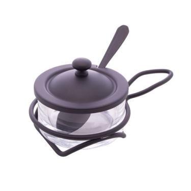 Imagem de Queijeira de vidro E aco inox preto fosco c/colher E suporte italy wolff