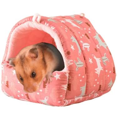 Imagem de Copfeu Cama de porquinho da índia, esconderijo de hamster, lavável, acessórios de gaiola de animais pequenos para coelhos anões, chinchilas, hamsters, ouriços, furões, dragões e ratos barbudos (rosa A