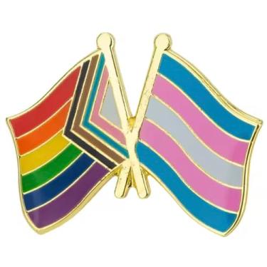 Imagem de LGBTQ Gay Rainbow Pride Progress Rights Trans Transgender Flag Crossed Flags Friendship Love Alliance Allies 2,5 cm Broche esmaltado, 1 Inch, Esmalte, Esmalte