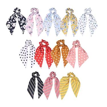 Imagem de Cachecol de cabelo elástico de chiffon floral elásticos de cabelo elásticos para rabo de cavalo laços elásticos 2 em 1 acessórios vintage para mulheres e meninas, 12 peças, suporte de rabo de cavalo