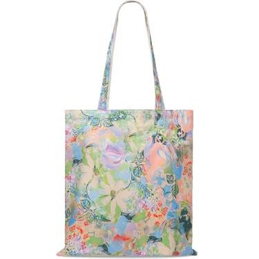 Imagem de STUOYE Sacola feminina de lona fofa de algodão para viagem e praia, reutilizável, bolsa de mão de ombro, 8- Pintura a óleo colorida, Medium