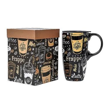 Imagem de Topadorn Caneca de cerâmica xícara de chá com latte de porcelana caneca de café com caixa de presente, 500 ml. Copo de viagem com tampa, estilo café