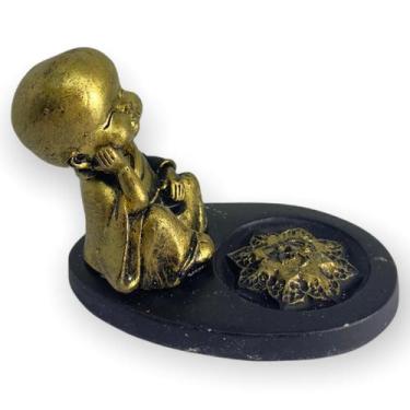 Imagem de Incensário Mini Oval Buda menino dourado 5 cm em resina 47-227 - Lua M