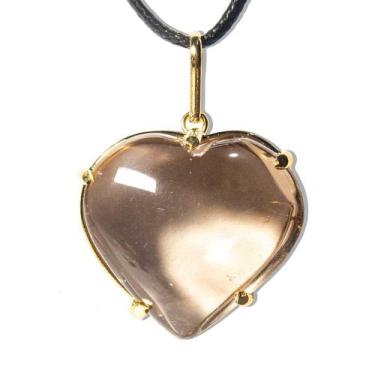 Imagem de Colar Extra Coração Pedra Quartzo Fumê Garra Dourado - CristaisdeCurve