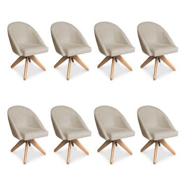 Imagem de Kit 08 Poltronas Cadeira Giratória Bela Veludo Base De Madeira - Pallazio Cor Azul Marinho