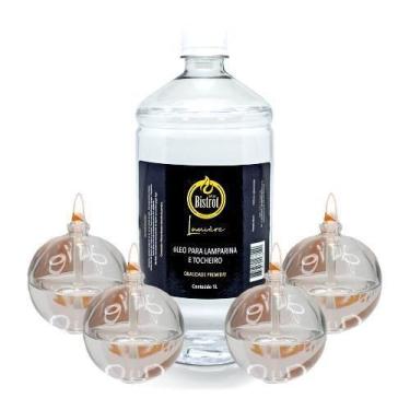 Imagem de Kit 4 Lamparinas Decorativas Bola Incolor + 1L De Fluido - Velas bistr