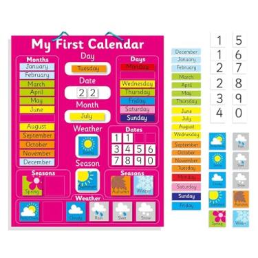 Imagem de Fridge Magic Magnetic My First Learning Calendar - Pink (Also Available in Blue). Rigid Board 16" x 13" (40 x 32cm) with Hanging Loop (Designed in The UK & Top Seller on Amazon UK)