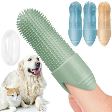 Imagem de Pacote com 4 escovas de dentes para cães, escova de dedo de limpeza de 360° para dentes de cães, escova de silicone para animais de estimação de grau alimentício para a maioria dos dedos, escova de