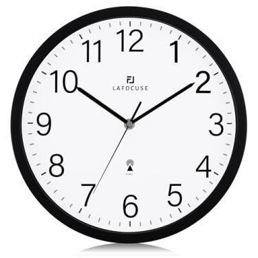 Imagem de Lafocuse Relógio de parede analógico atômico preto de 30,5 cm, operado por bateria, relógios modernos decorativos para sala de estar, cozinha, escritório