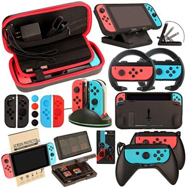 Imagem de Switch Accessories Bundle for Nintendo Switch: Carrying Case, Screen Protector, Joycon Grips, Steering Wheels, Charging Dock, Playstand, Comfort Joy-Con Case and More (23 in 1)
