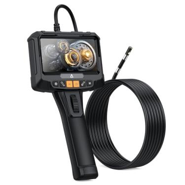 Imagem de Boroscópio de tubo serpentino de lente dupla com escopo de inspeção de vídeo iluminado, tela IPS de 12 cm, luzes LED à prova d'água IP67, 1,5 metros de comprimento, para inspeções automotivas,