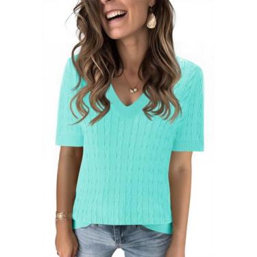 Imagem de Suéter feminino Kistore de verão, manga curta, decote em V, tricotado
