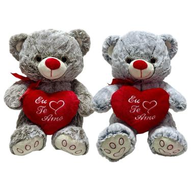 Imagem de Ursinho De Pelúcia Mesclado Com Coração Bordado Eu Te Amo Namorados - 31cm