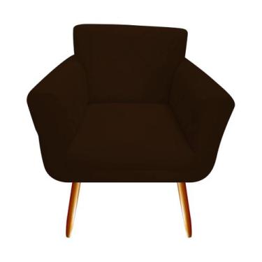 Imagem de Poltrona Decorativa Sabrina Couro Marrom Pés Madeira Mz Decor - Mazzer