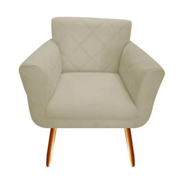 Imagem de Poltrona Decorativa Sabrina Suede Bege Pés Madeira Mz Decor - Mazzero 
