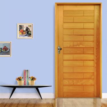 Imagem de Kit Porta De Madeira 210X82Cm Batente 14Cm Fechadura Taco De Golf Externa Roma Tauari