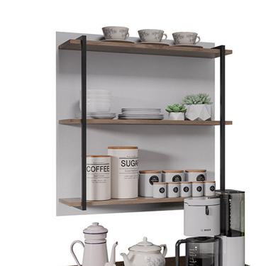 Imagem de Prateleira Industrial Tripla Cozinha Suspenso Painel Emi 70,5cm M12 - D'rossi Cor Branco E Freijó
