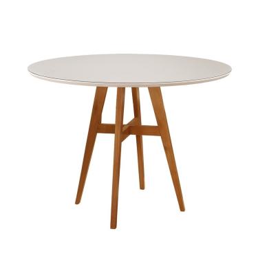 Imagem de Mesa De Jantar Atenas Madeira Maciça 110cm Tampo Redondo Vidro Móveis Minas Cor Off White