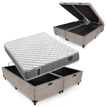 Imagem de Conjunto Amx Foam Espuma D33 Americanflex Double Face Box Baú Max Ultra Suede Bege Queen Size 158x198x66cm